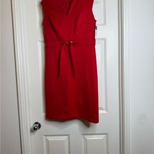 NWT Tahari Red Sleeveless Midi Sheath Dress with Waist Tie size 8
